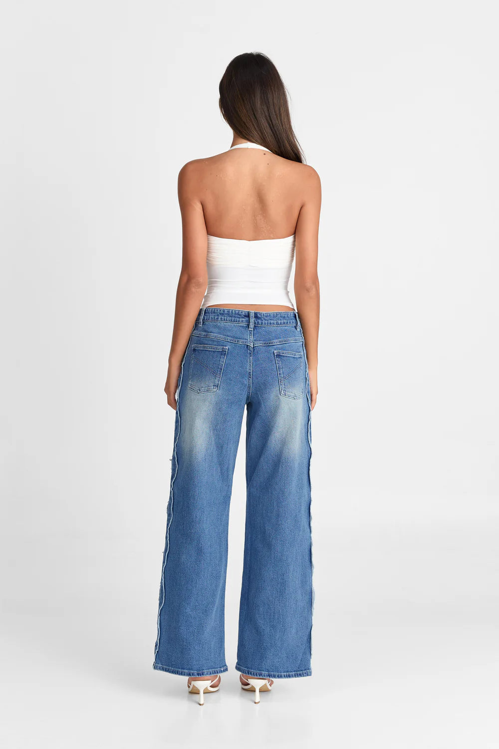 Blue Eyelet Wide Leg Jeans