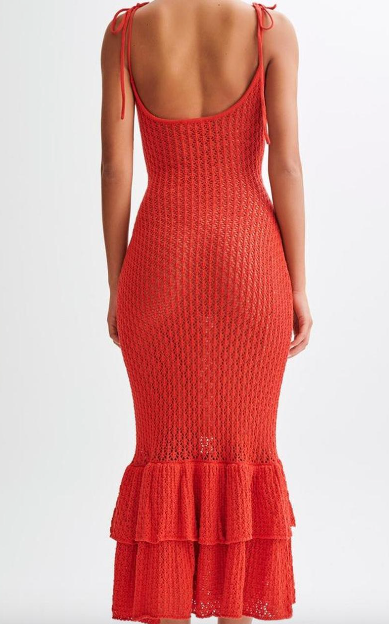 Red Knit Midi Dress